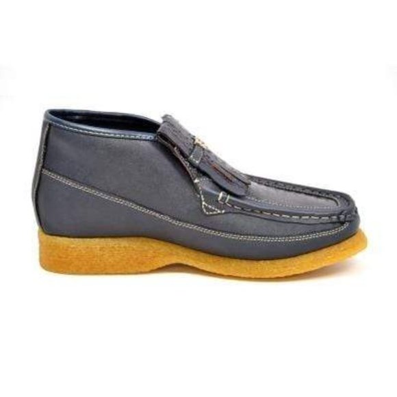 British Walkers Apollo Men's Navy Blue Leather and Suede Crepe Sole Slip on Boot - Picture 2 of 8
